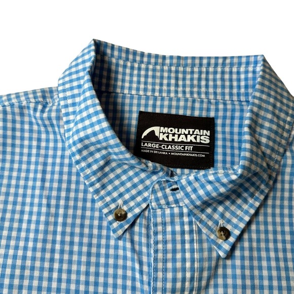 Mountain Khakis Shirt Mens Large Aqua White Checkered Cain Short Sleeve Button‎ - Picture 3 of 12